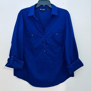 New York & Company Stretch Pop Over Top Royal Blue workwear business casual